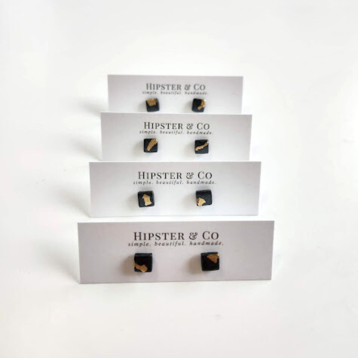Slate Grey and Gold Square Stud Earrings