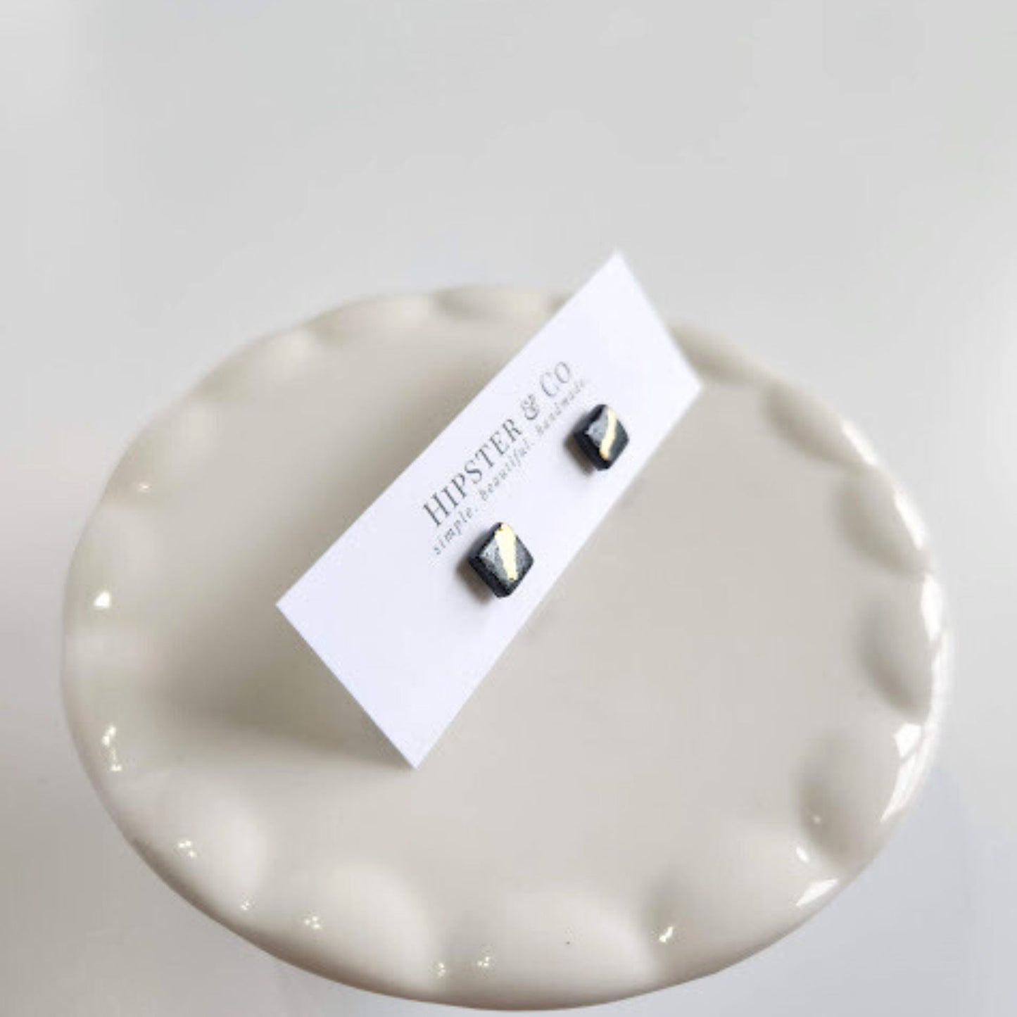 Slate Grey and Gold Square Stud Earrings