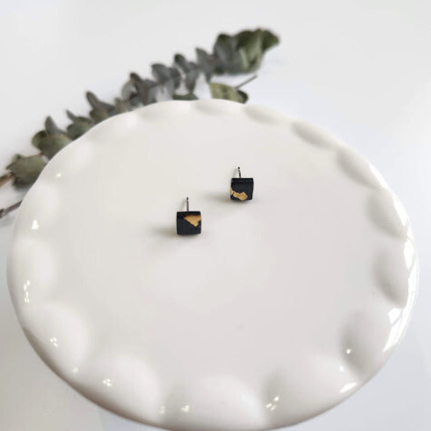 Slate Grey and Gold Square Stud Earrings