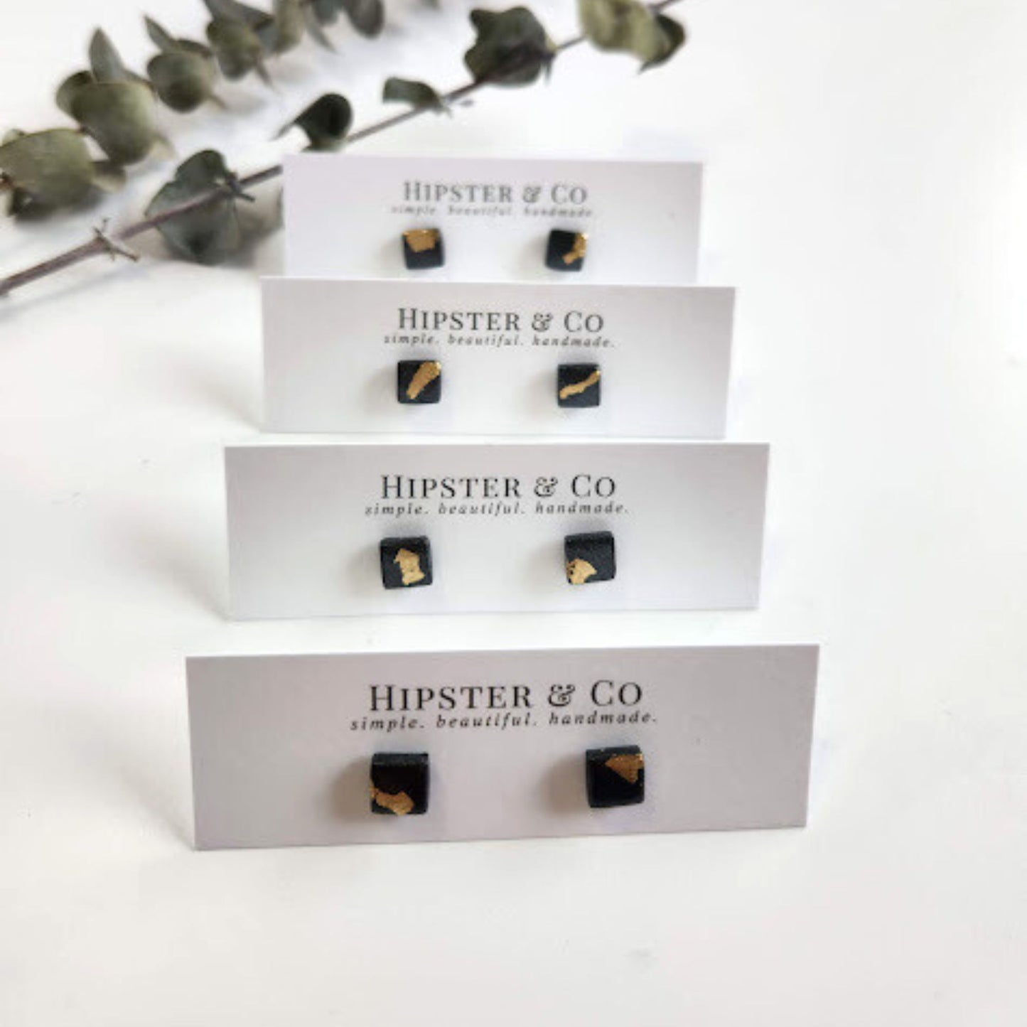 Slate Grey and Gold Square Stud Earrings