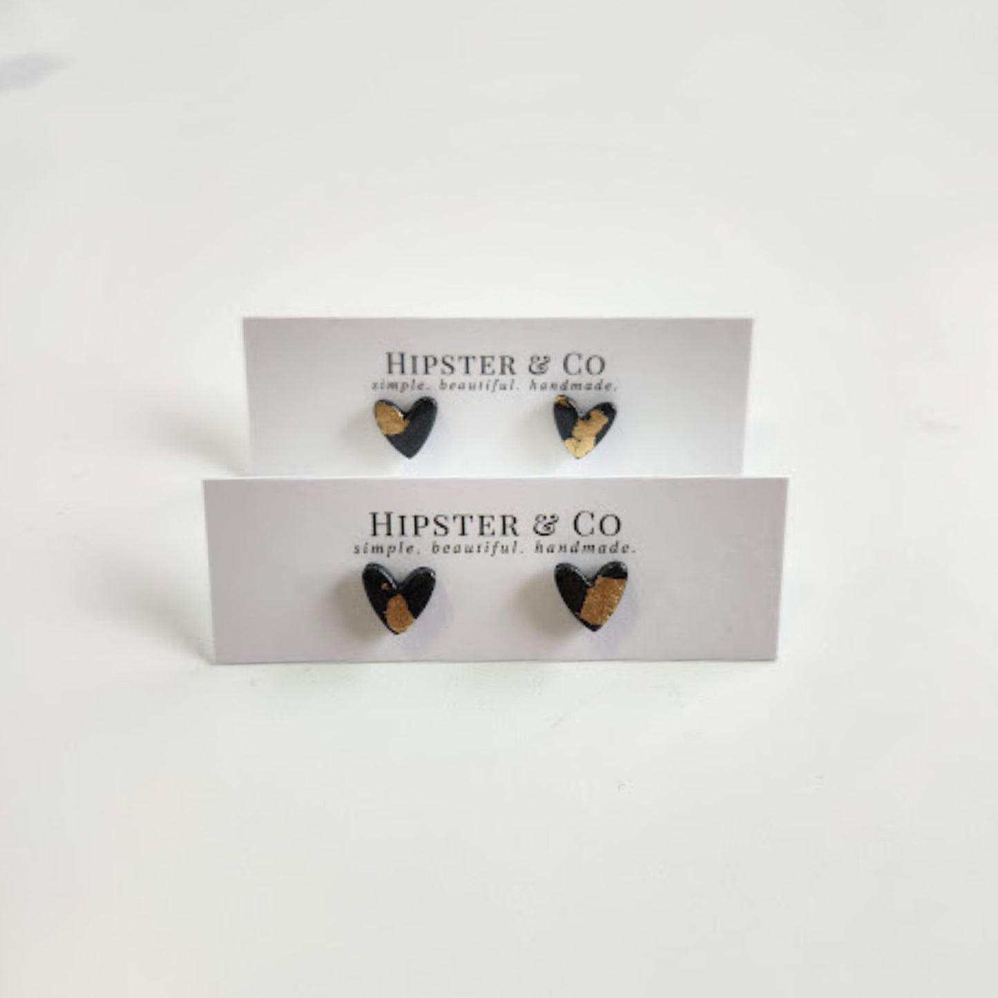 Slate Grey and Gold Heart Stud Earrings