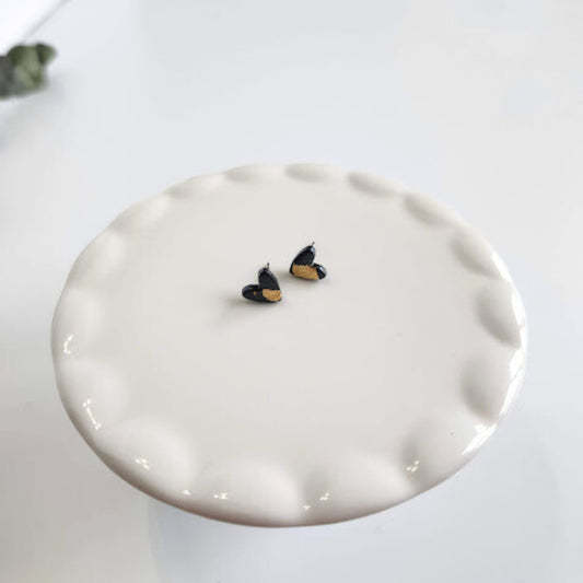 Slate Grey and Gold Heart Stud Earrings
