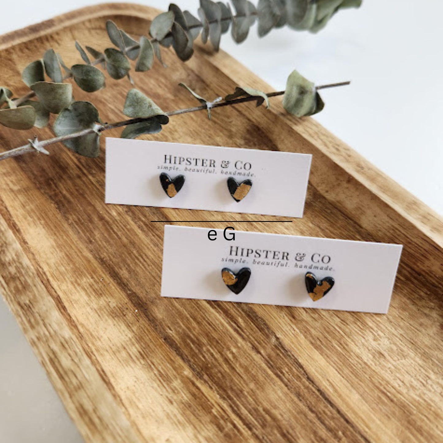 Slate Grey and Gold Heart Stud Earrings