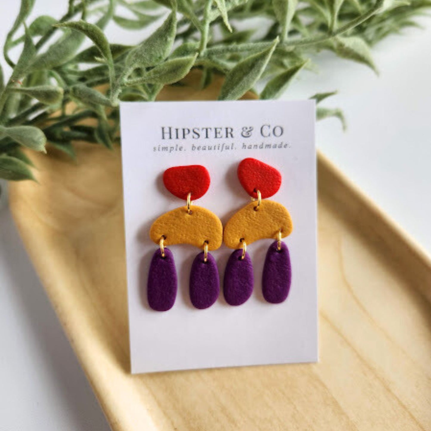 Red, Yellow, and Purple Abstract Earrings