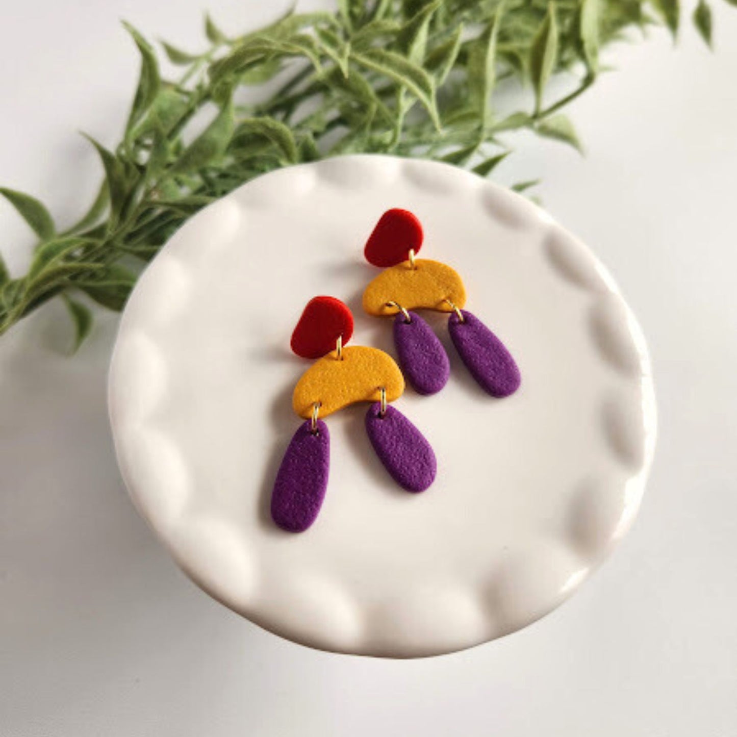 Red, Yellow, and Purple Abstract Earrings