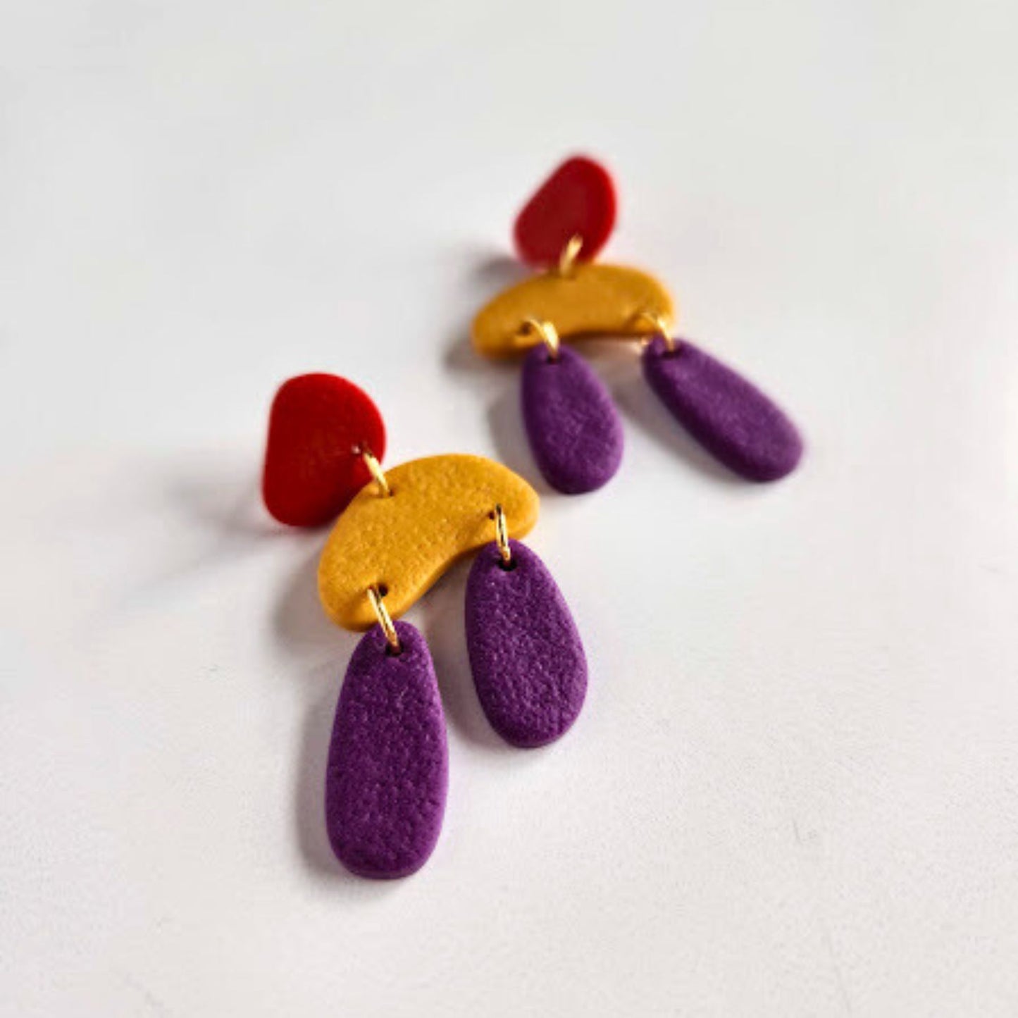 Red, Yellow, and Purple Abstract Earrings
