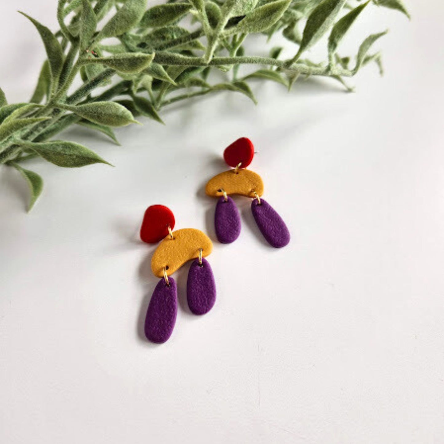 Red, Yellow, and Purple Abstract Earrings
