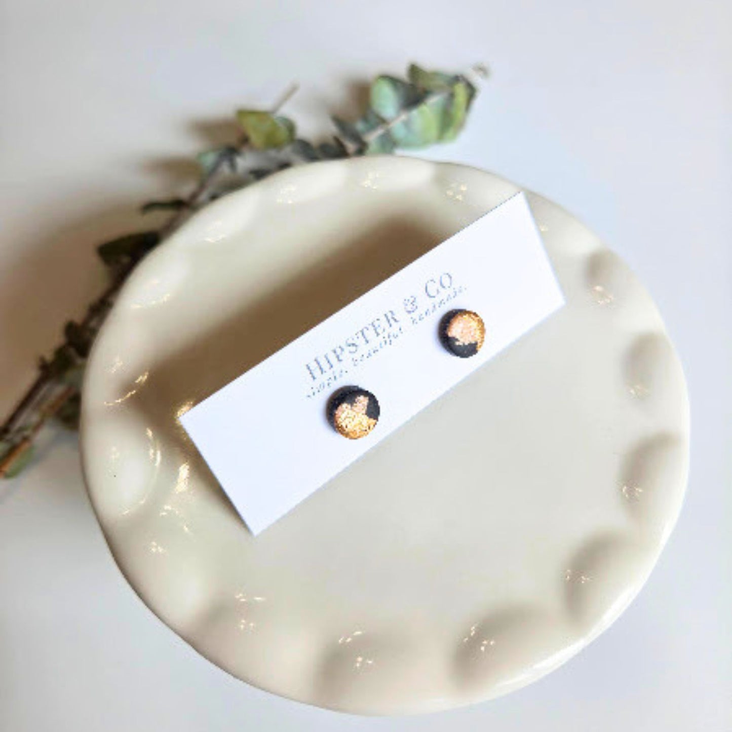 Black, Brown, and Gold Mini Round Stud Earrings