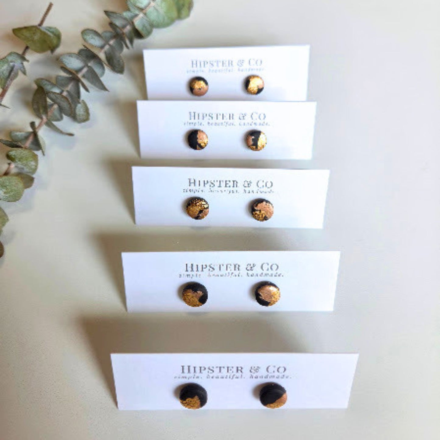 Black, Brown, and Gold Mini Round Stud Earrings
