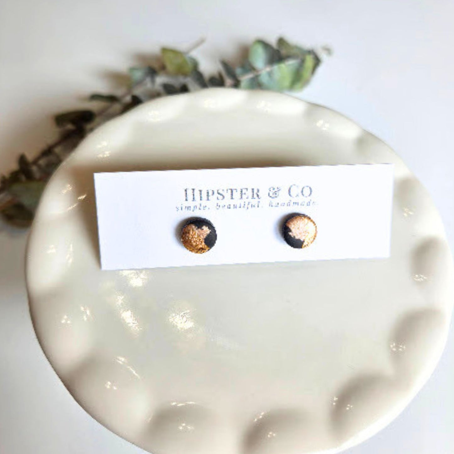 Black, Brown, and Gold Mini Round Stud Earrings