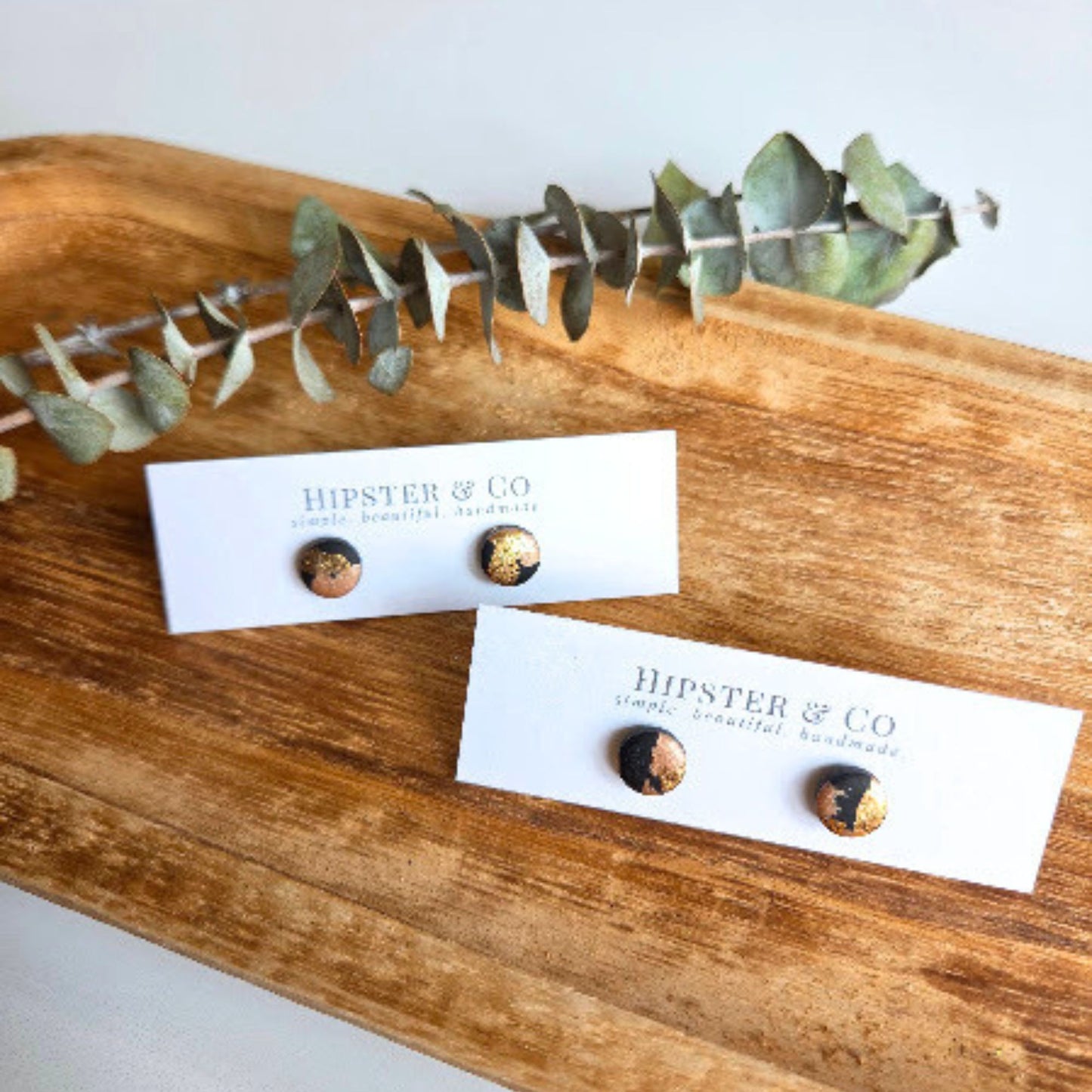 Black, Brown, and Gold Mini Round Stud Earrings