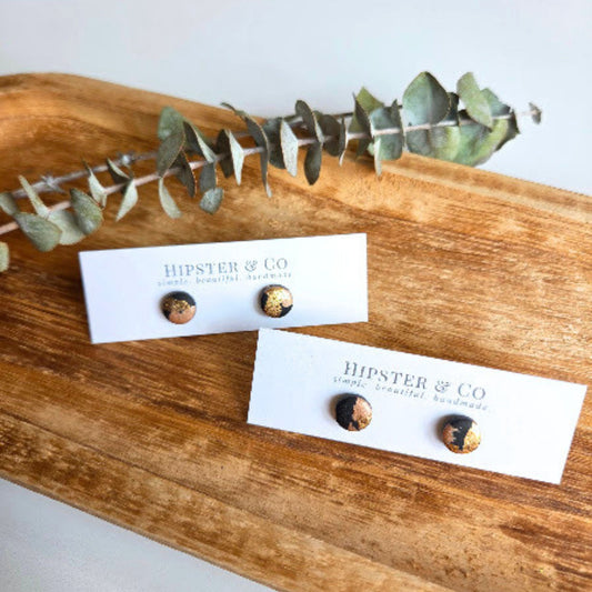 Black, Brown, and Gold Mini Round Stud Earrings