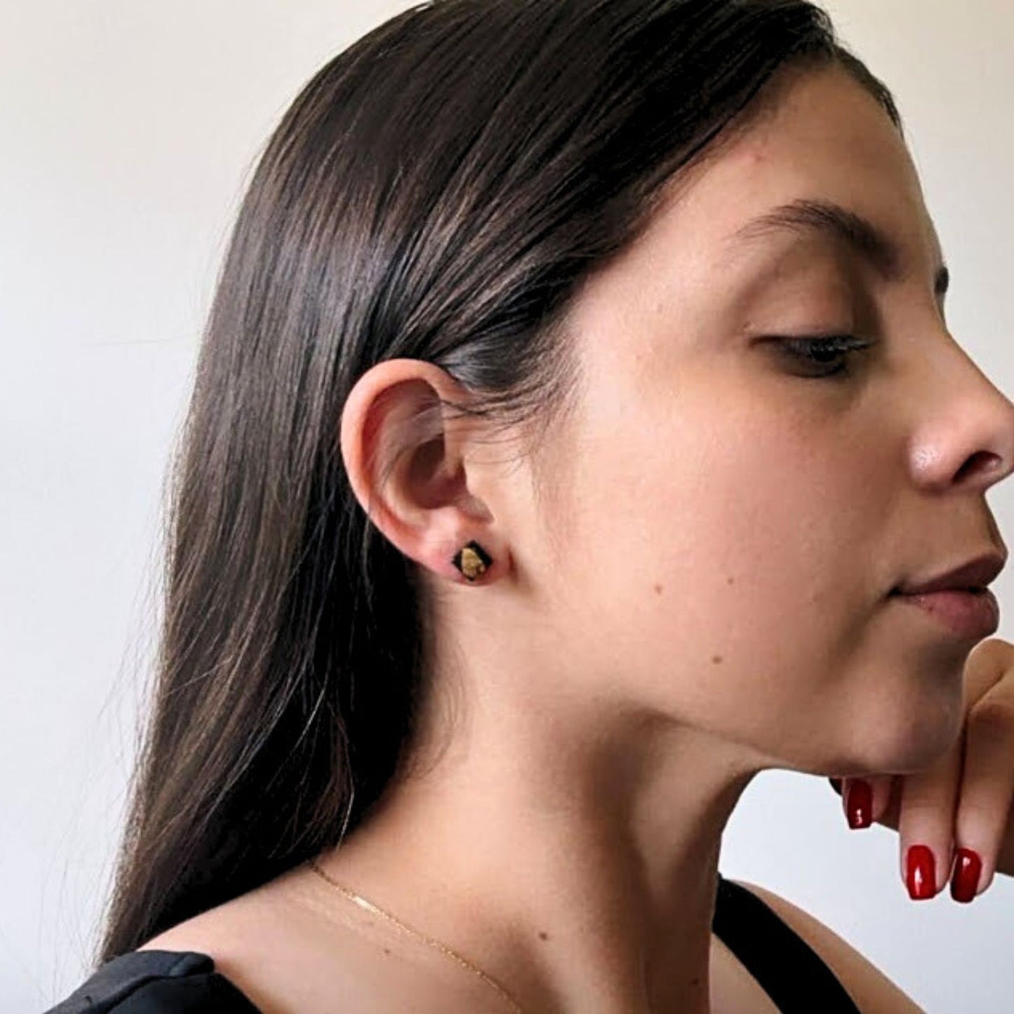 Black and Gold Square Stud Earrings