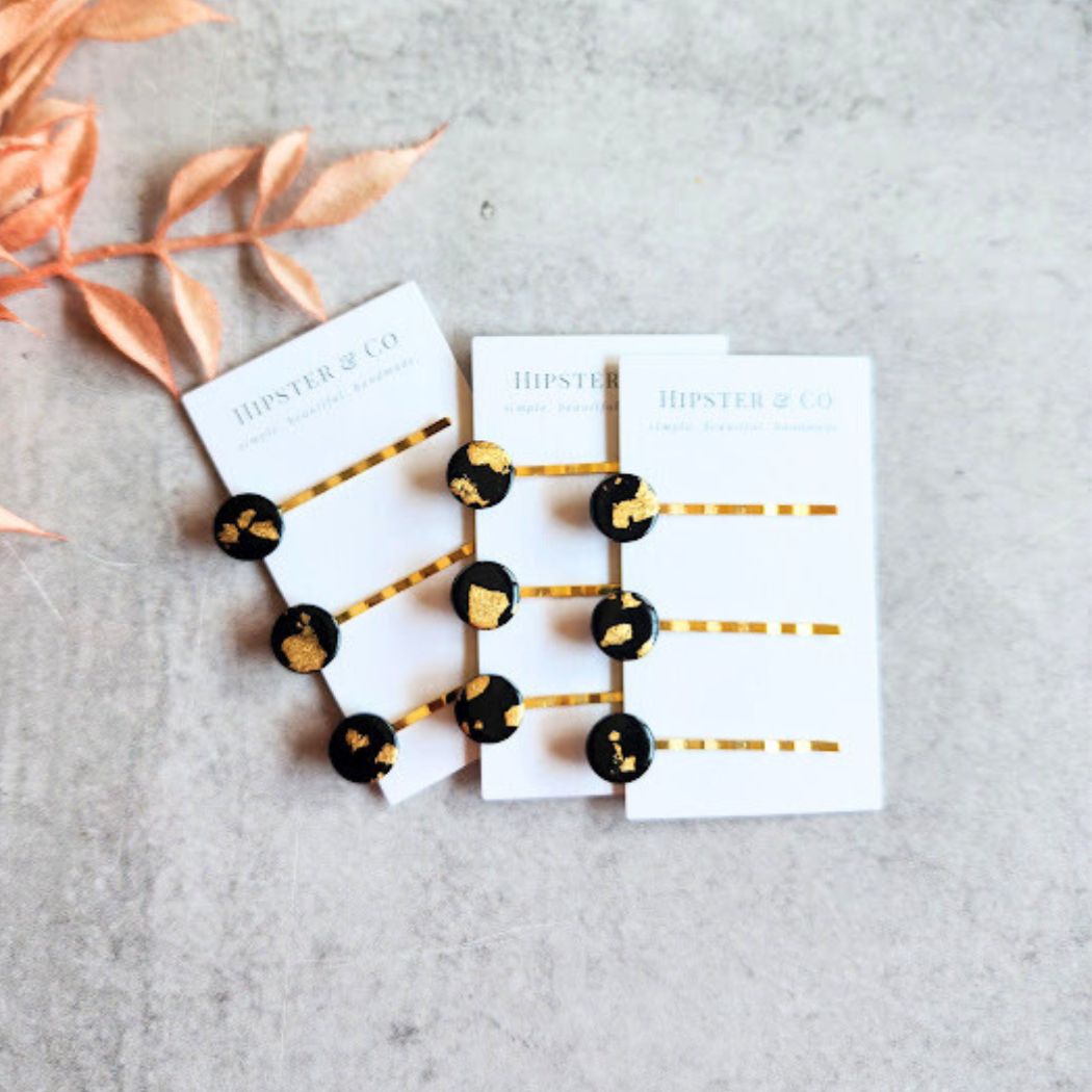 Black and Gold Hair Pin Set - Decorative Hair Accessory