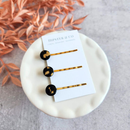 Black and Gold Hair Pin Set - Decorative Hair Accessory