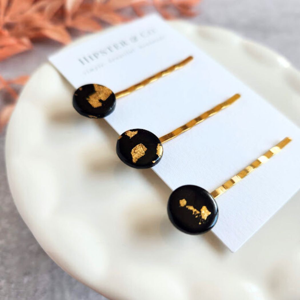 Black and Gold Hair Pin Set - Decorative Hair Accessory