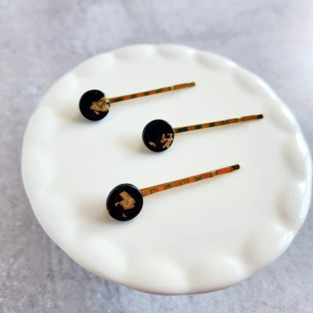 Black and Gold Hair Pin Set - Decorative Hair Accessory