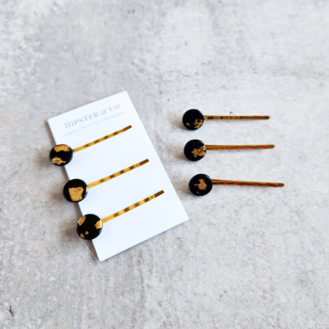 Black and Gold Hair Pin Set - Decorative Hair Accessory