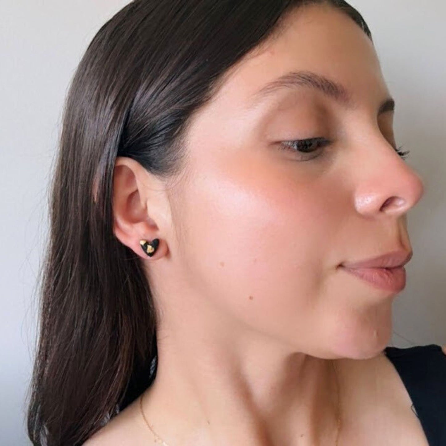 Navy Blue and Gold Heart Stud Earrings