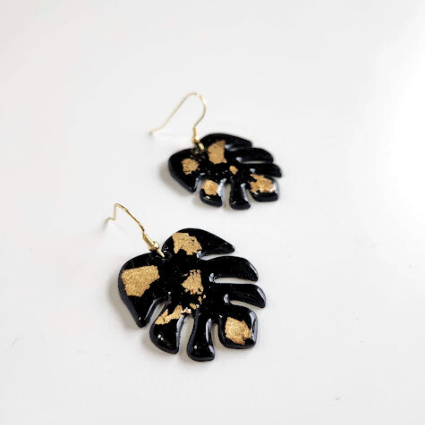 Black and Gold Monstera Leaf Earrings