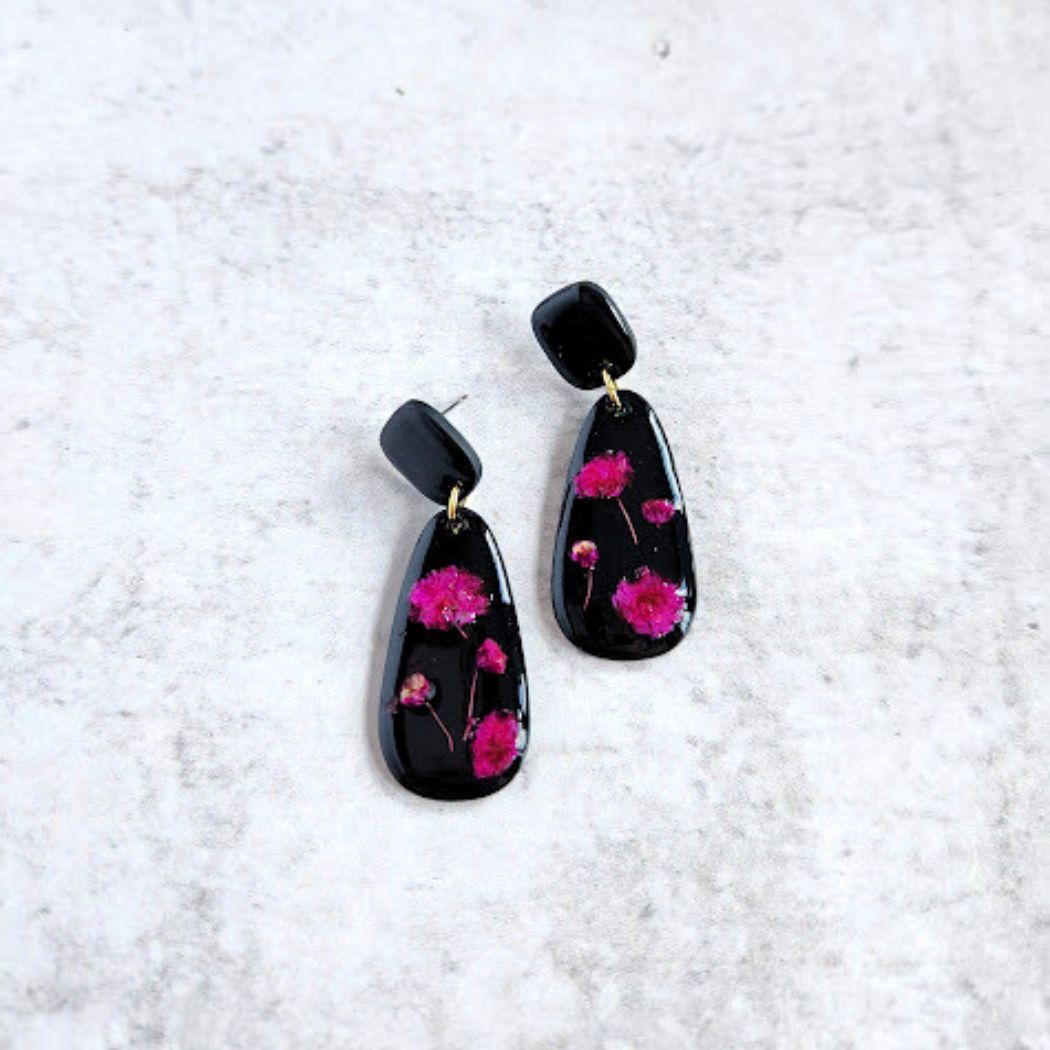 Teardrop Floral Polymer Clay Earrings