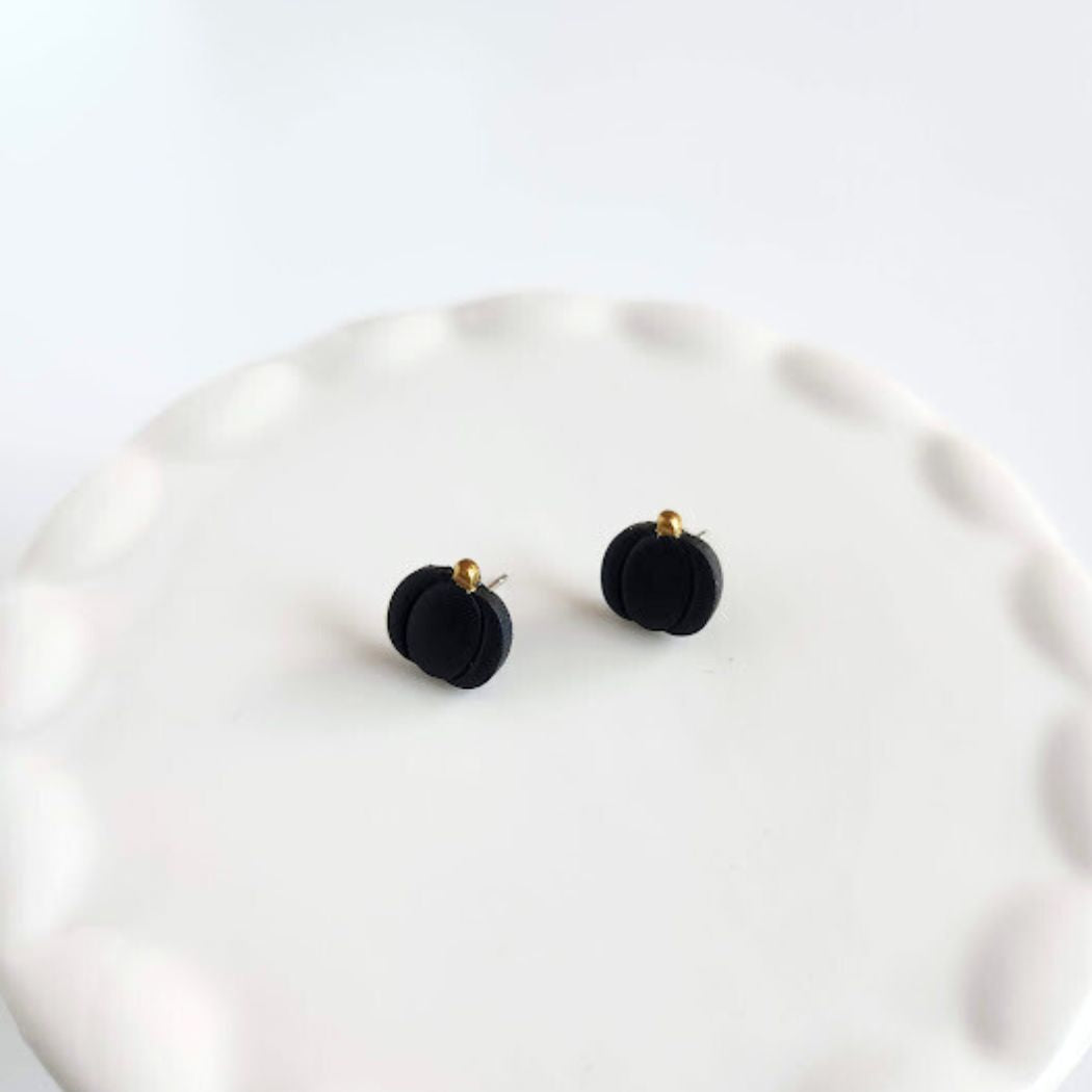 Black Pumpkin Polymer Clay Stud Earrings