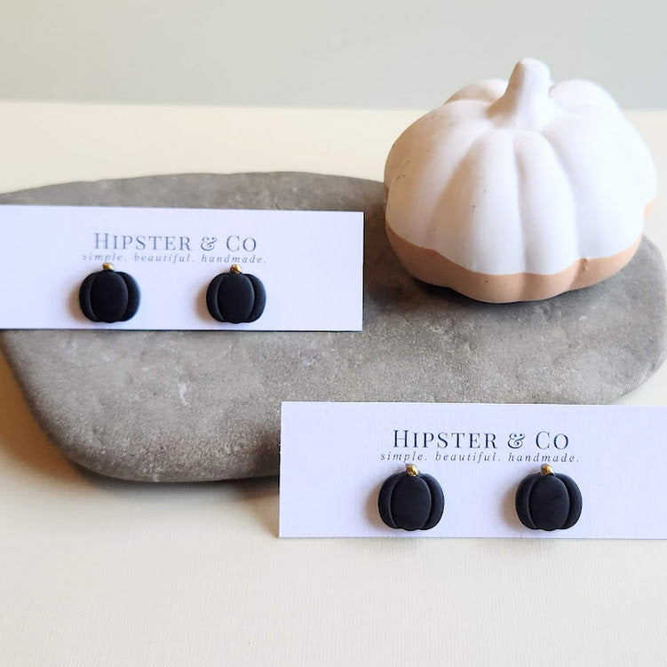 Black Pumpkin Polymer Clay Stud Earrings