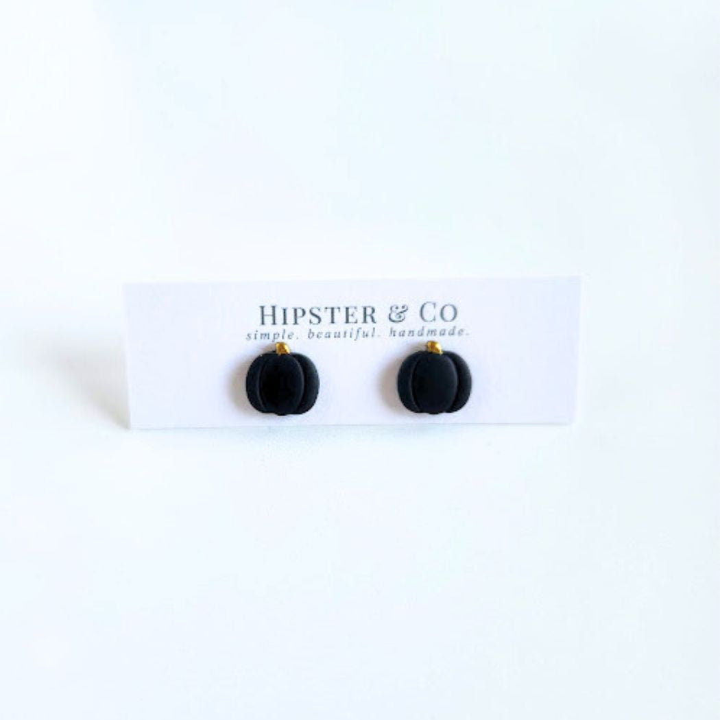 Black Pumpkin Polymer Clay Stud Earrings