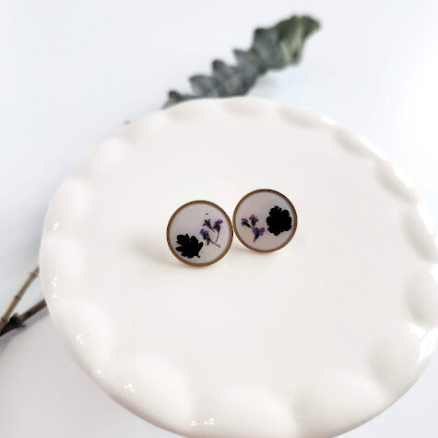 Round Floral Polymer Clay Stud Earrings