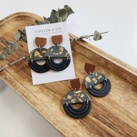 Black Slate and Brown Color Block Geometric Earring