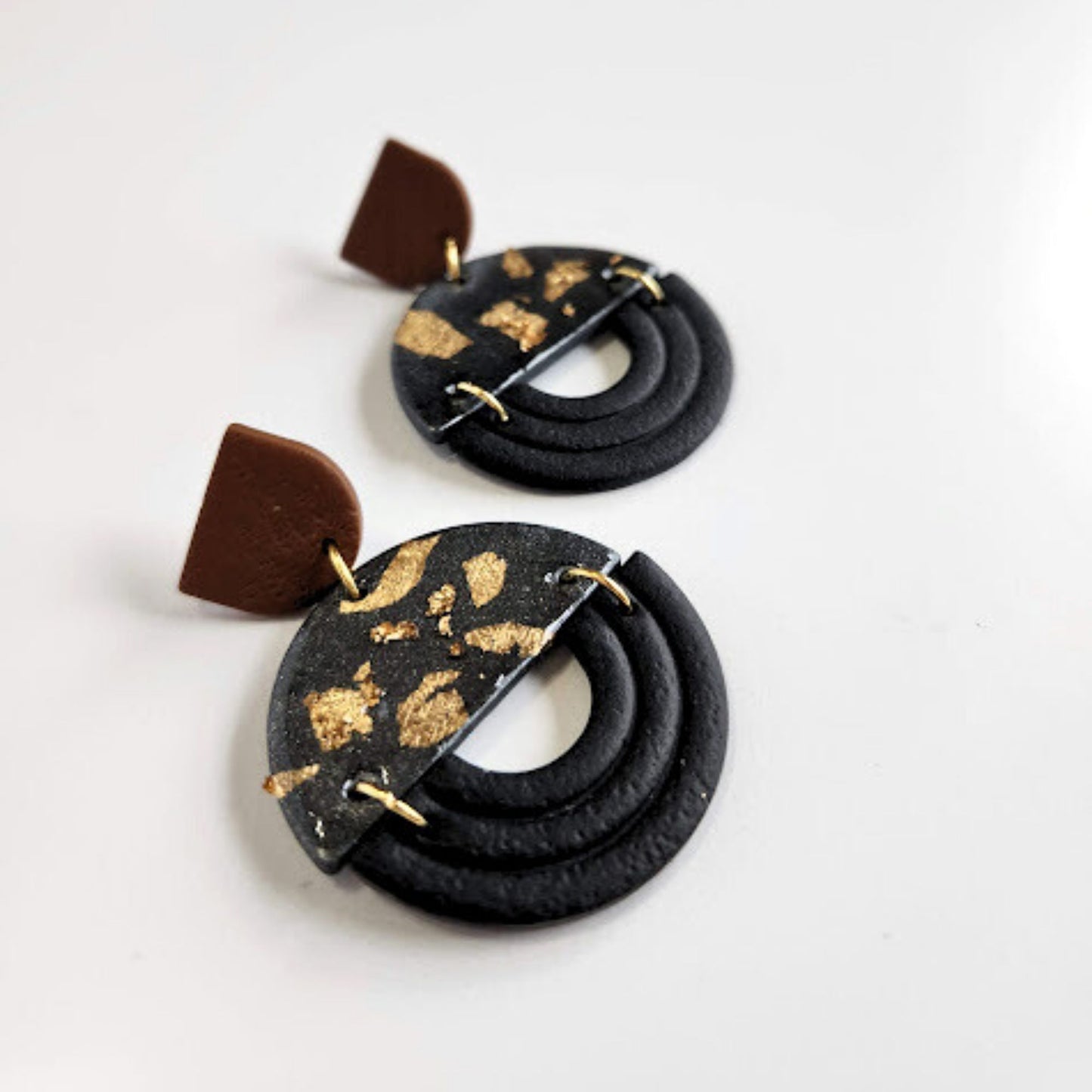 Black Slate and Brown Clip-on  Color Block Geometric Earring