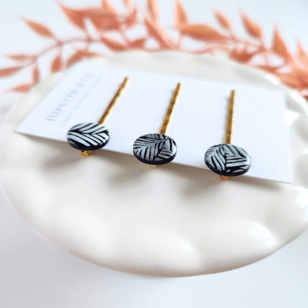 Black and White Polymer Clay Hair Pin Set