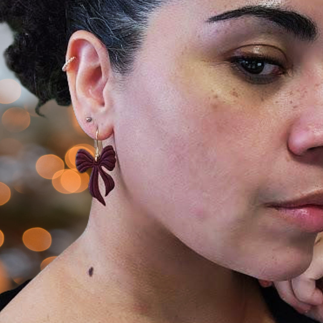 Red Bow Polymer Clay Dangle Earrings