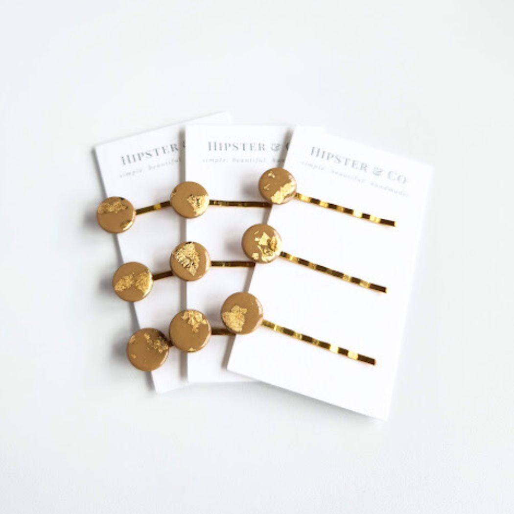 Brown and Gold Hair Pin Set - Decorative Hair Accessory