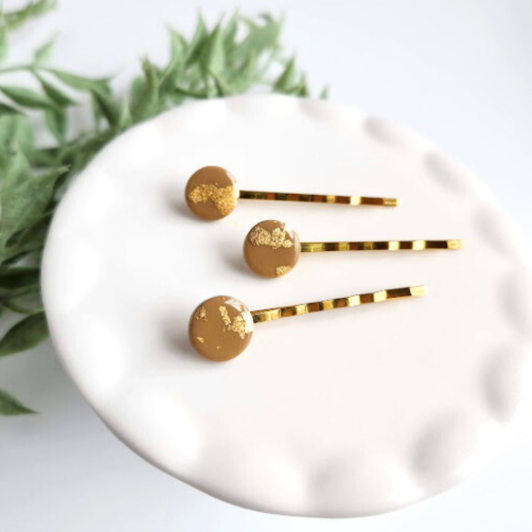 Brown and Gold Hair Pin Set - Decorative Hair Accessory