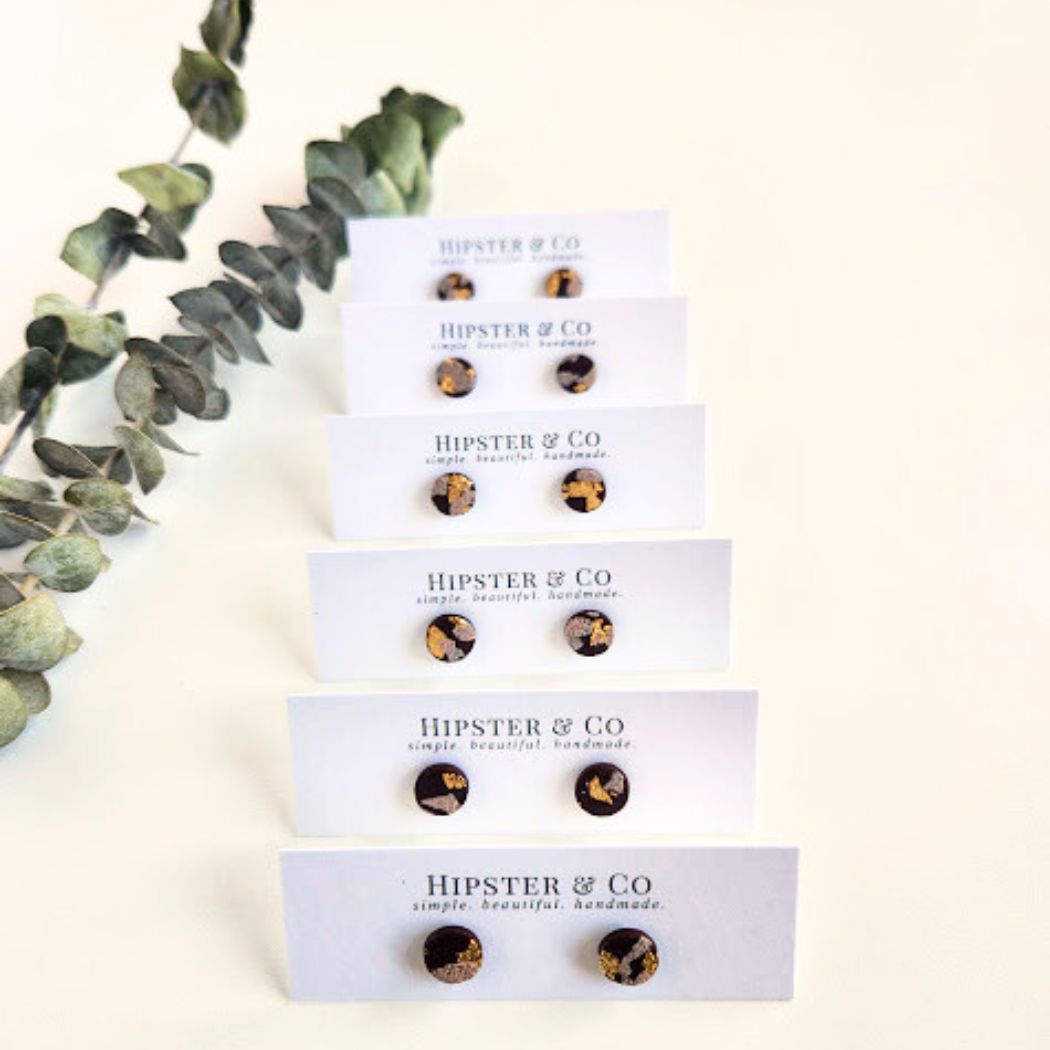 Brown, Taupe, and Gold Mini Round Stud Earrings