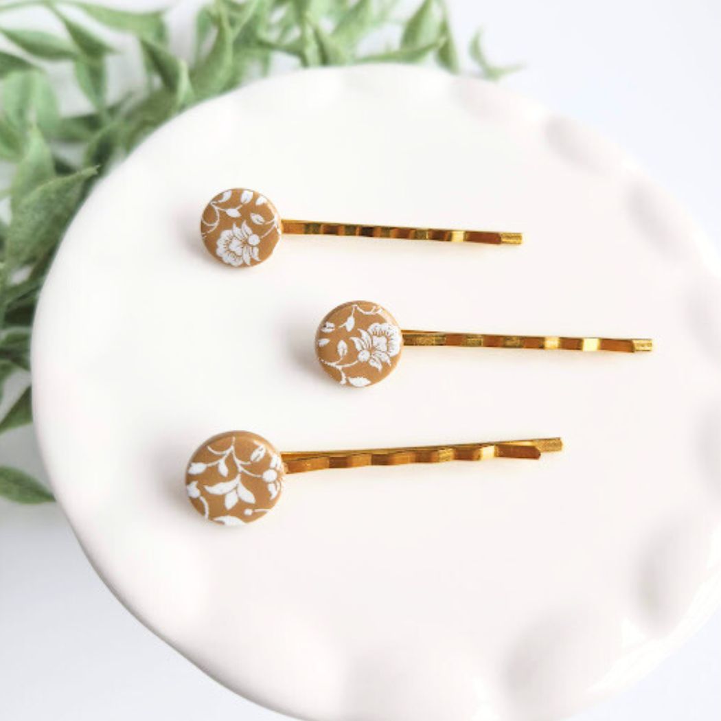 Brown and White Polymer Clay Hair Pin Set