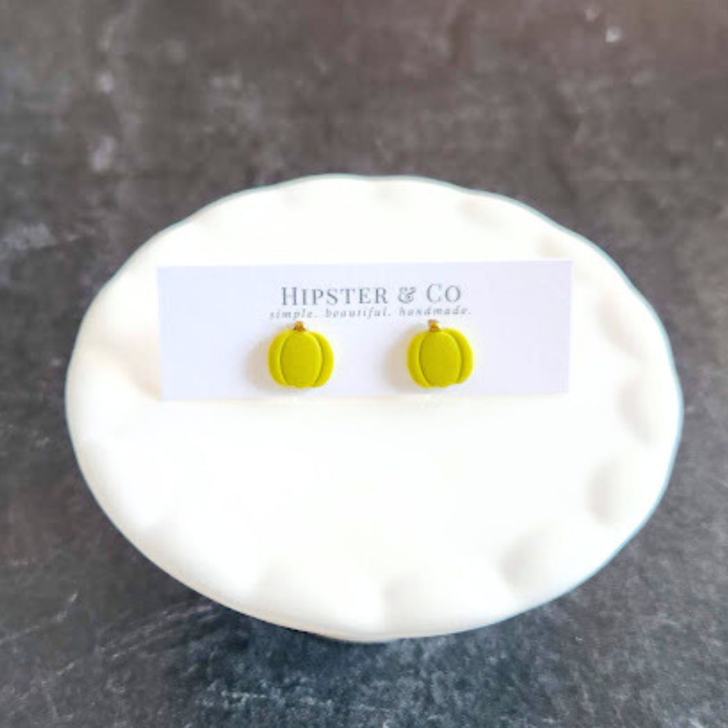 Citron Pumpkin Polymer Clay Stud Earrings