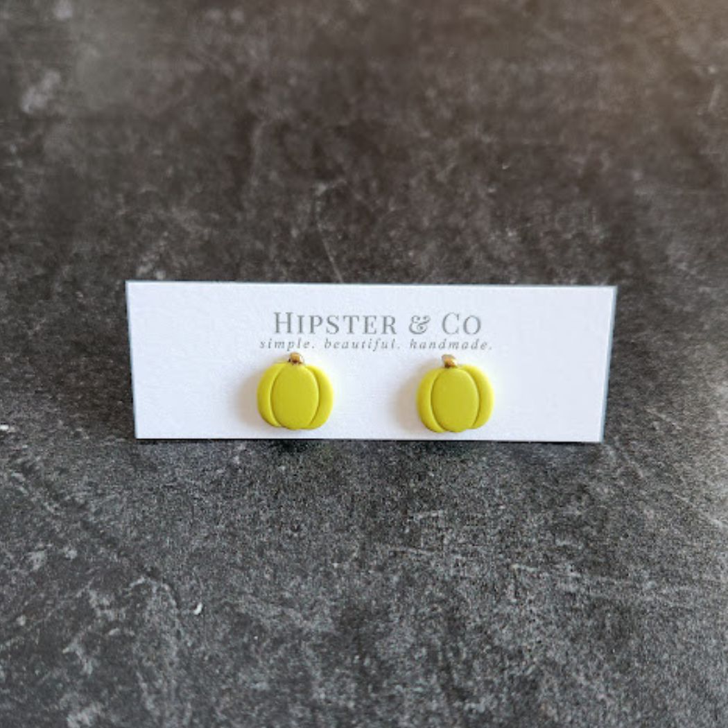 Citron Pumpkin Polymer Clay Stud Earrings