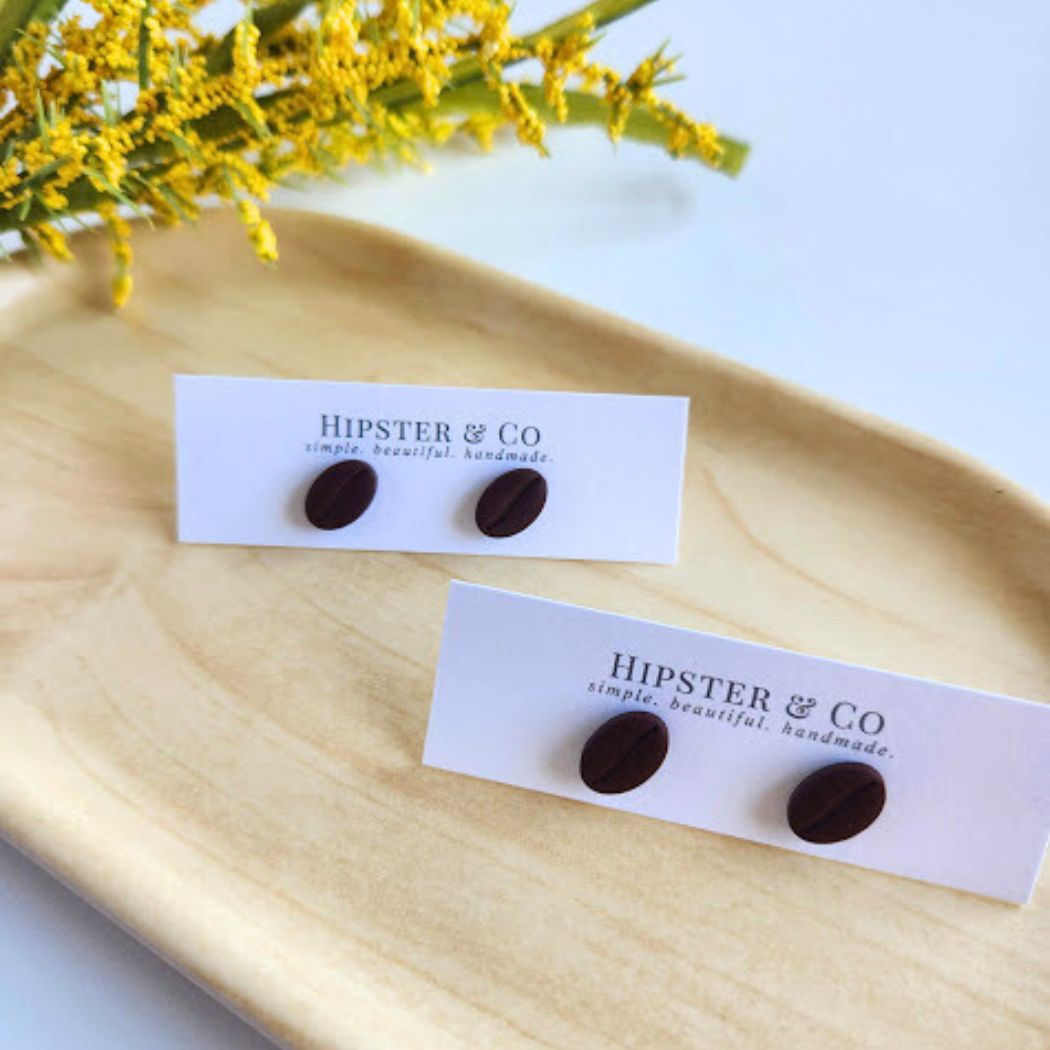Coffee Bean Polymer Clay Stud Earrings
