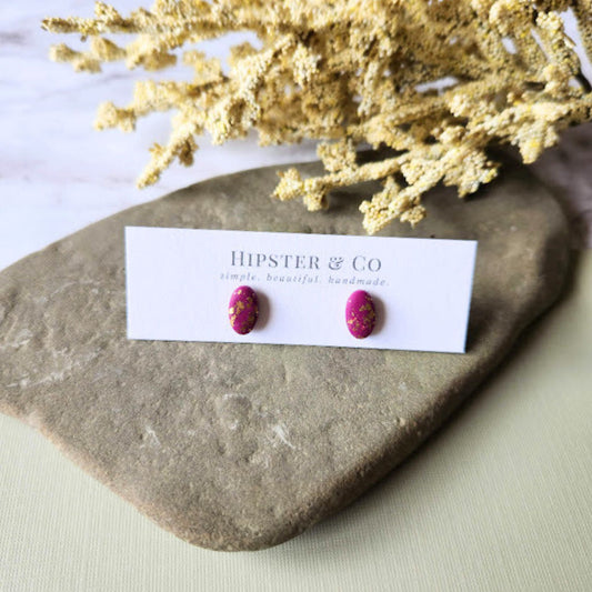 The Enza Fuchsia and Gold Oval Polymer Clay Stud Earrings