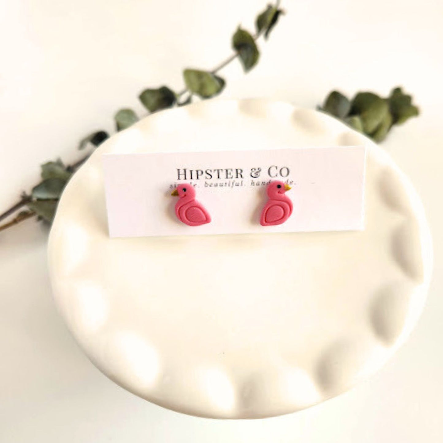 Pink Flamingo Polymer Clay Stud Earrings