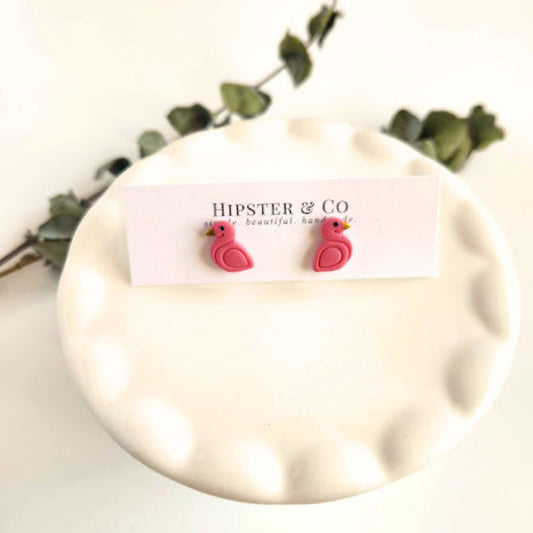 Pink Flamingo Polymer Clay Stud Earrings