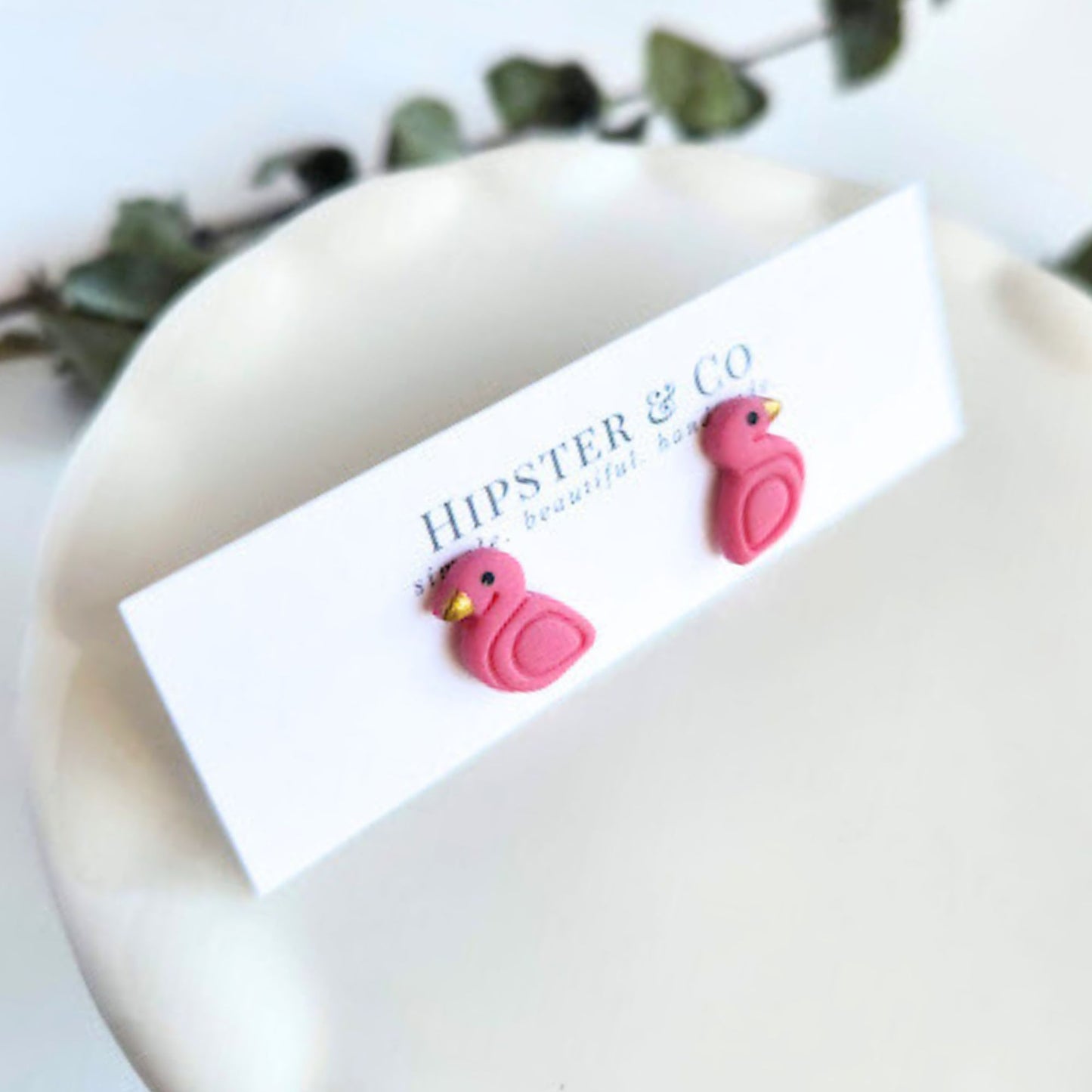 Pink Flamingo Polymer Clay Stud Earrings