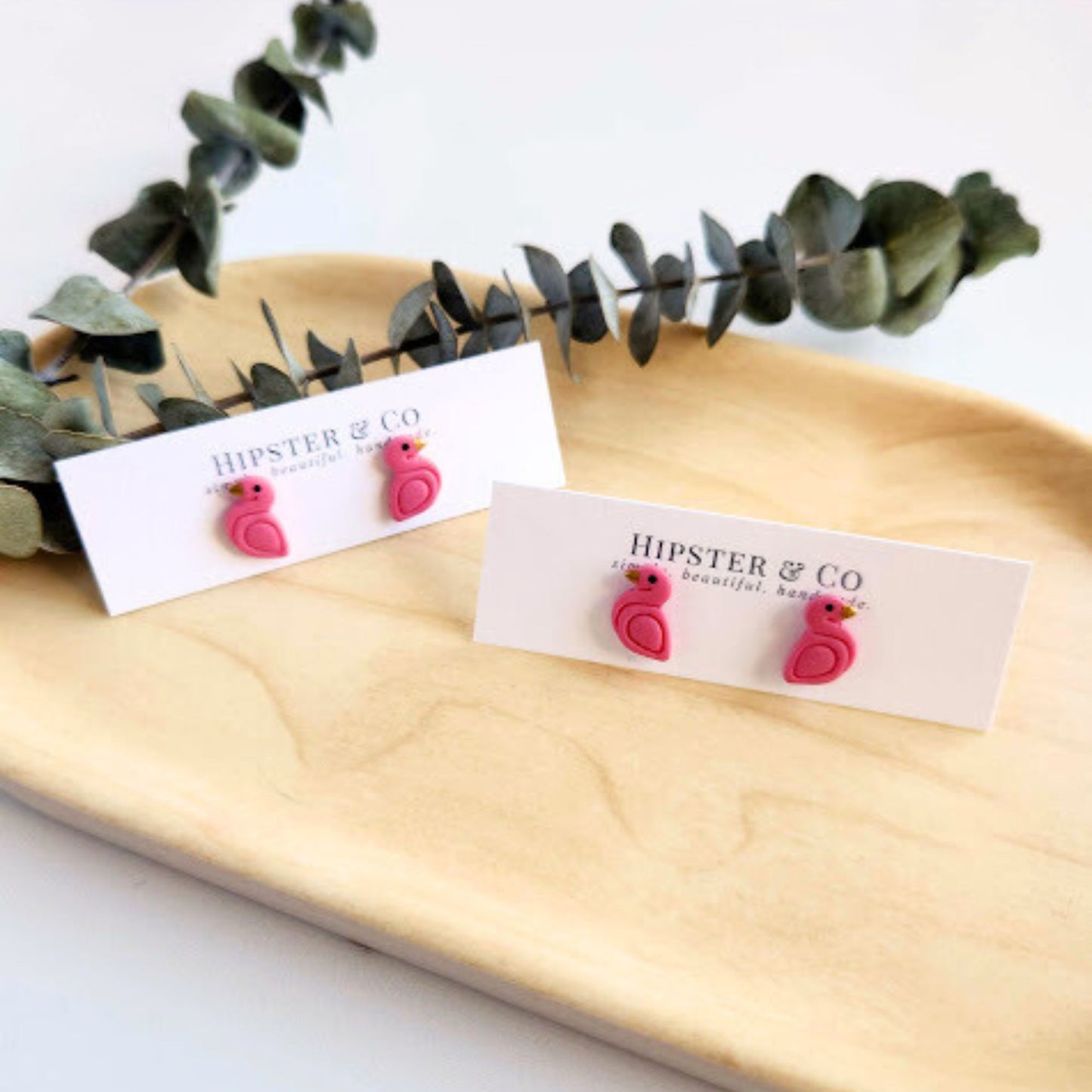 Pink Flamingo Polymer Clay Stud Earrings