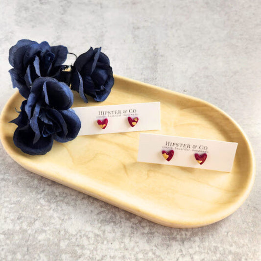 Fuchsia and Gold Heart Stud Earrings
