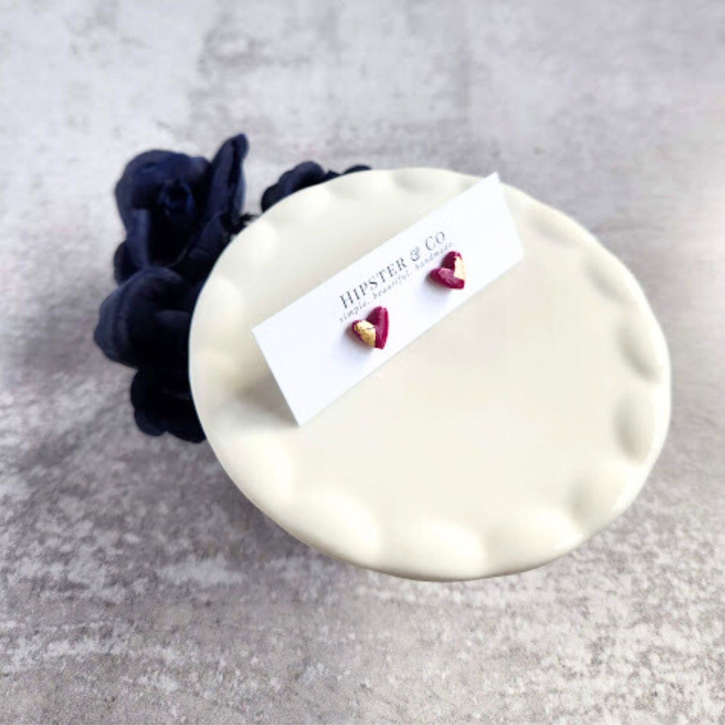 Fuchsia and Gold Heart Stud Earrings