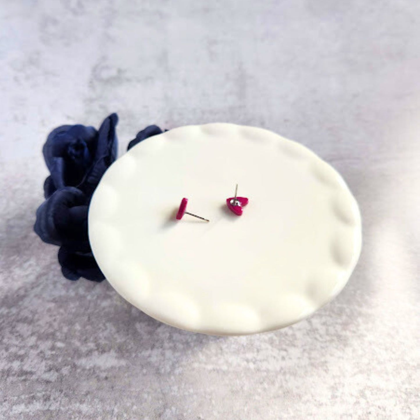 Fuchsia and Gold Heart Stud Earrings