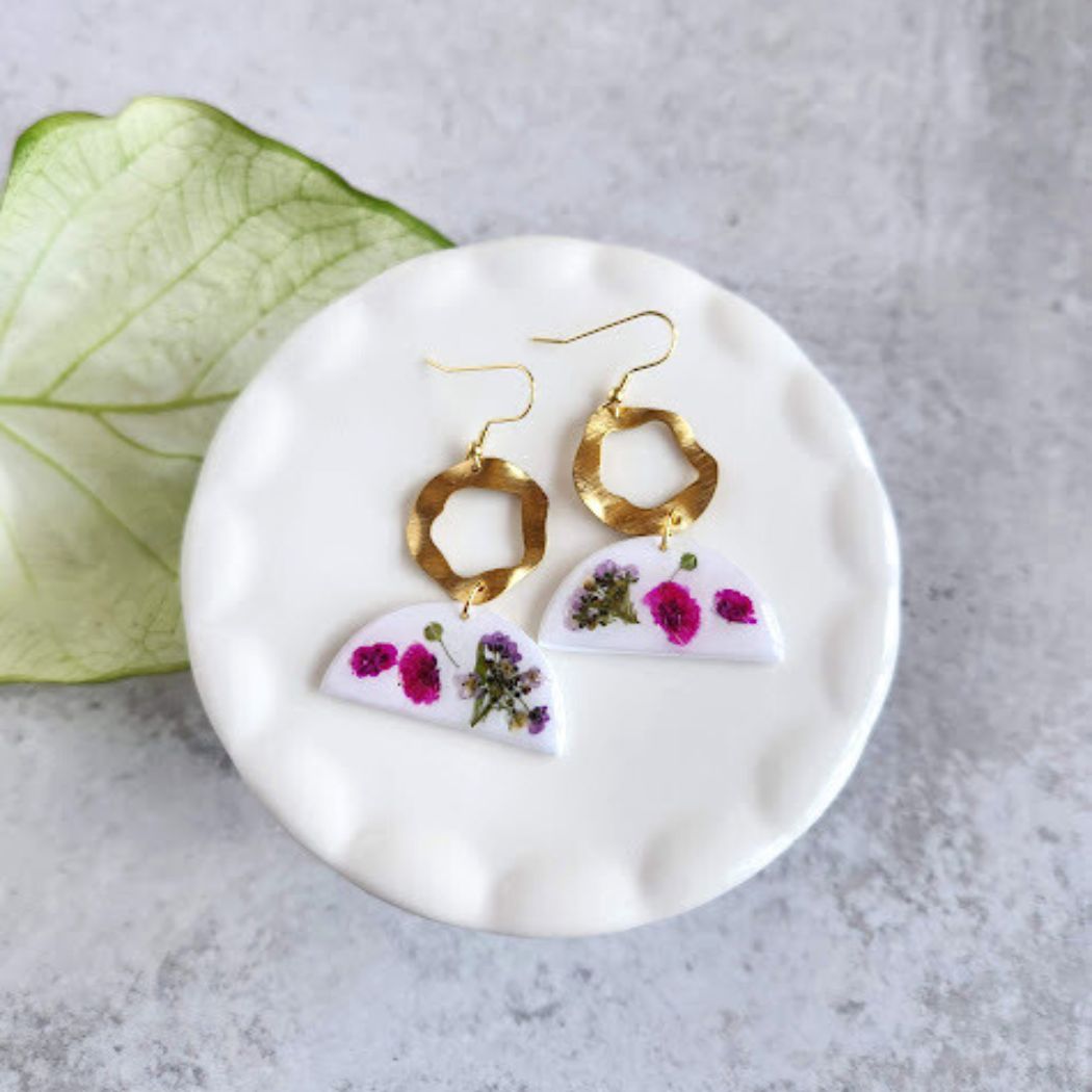 Geometric Floral Polymer Clay Earrings