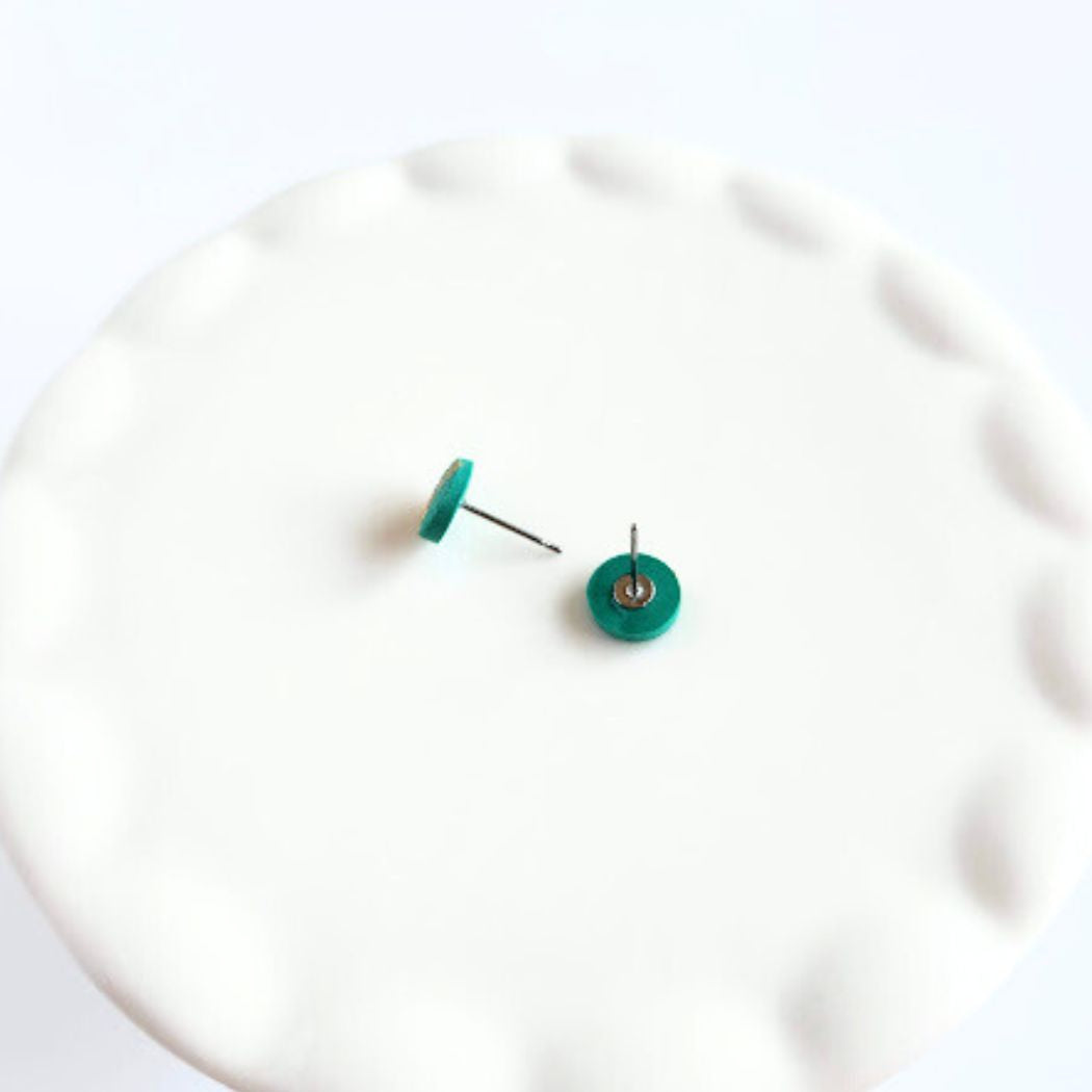 Green, Brown, and Gold Round Stud Polymer Clay Earrings